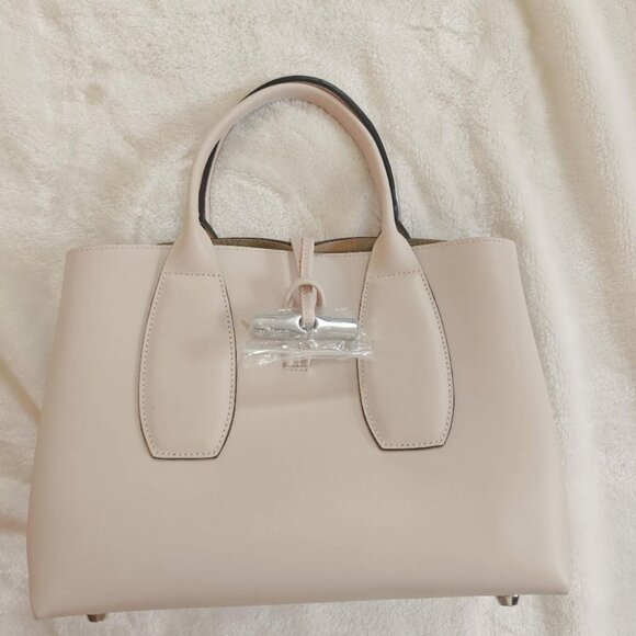 NWT LONGCHAMP ROSEAU M HANDBAG Ecru Leather - Picture 4 of 10